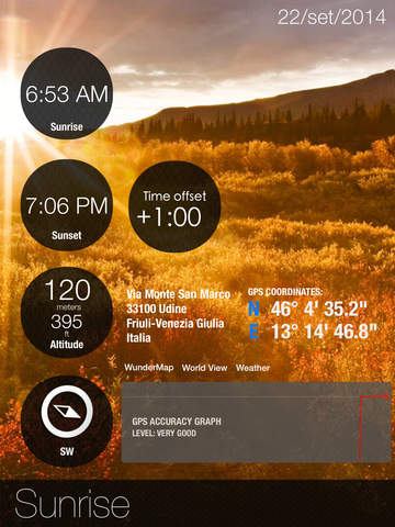 Sunrise - サンライズ GPS日の出日の入りの計算、高度計、無料の天気のおすすめ画像1