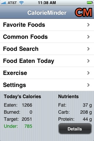 CalorieMinder Calorie, Nutrition and Exercise tracker free app screenshot 1