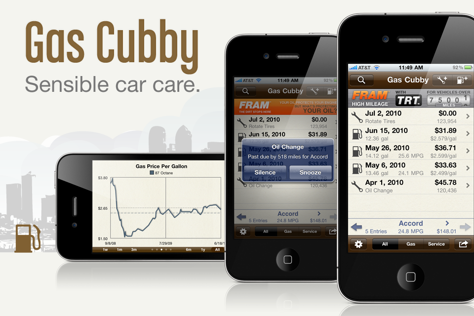 Gas Cubby FREE  Fuel Economy (MPG) & Vehicle Maintenance free app screenshot 1