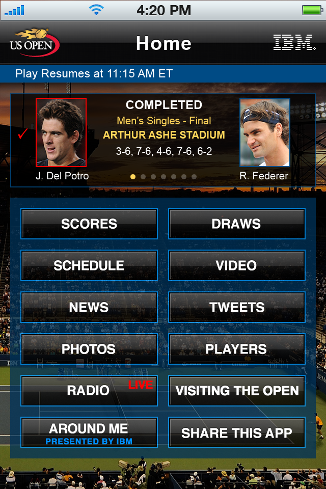 US Open Tennis Championships 2010 free app screenshot 1