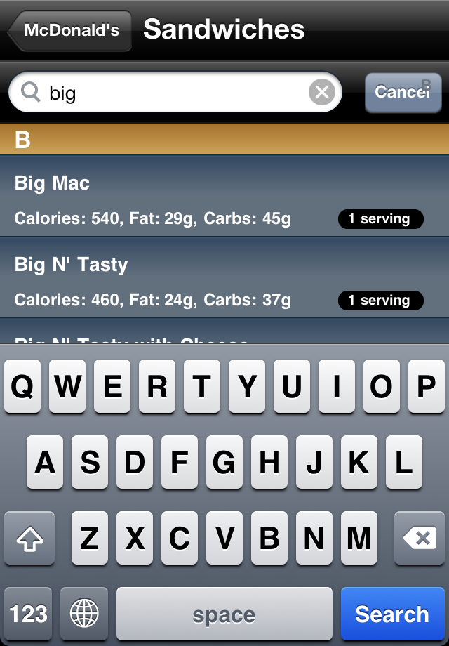 Fast Food Calories free app screenshot 4