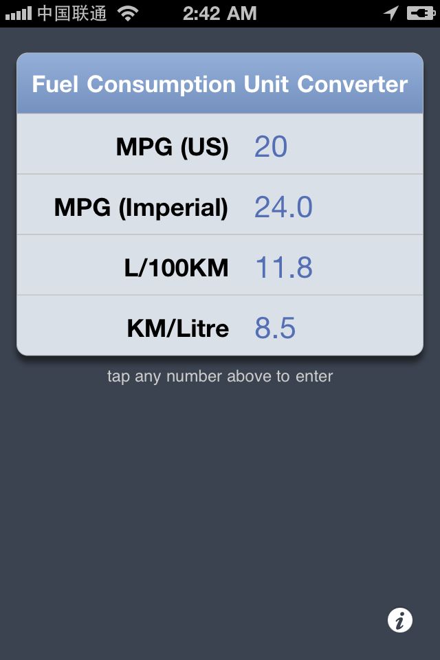 Fuel Consumption Unit Converter free app screenshot 1