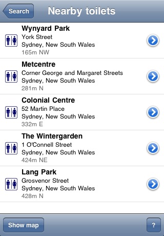 The Toilet Map application in action!