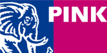 Elephant on the left side of the word Pink