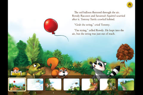 Rowdy Raccoon and the Turtle Who Wanted to Fly is an interactive story book for kids that brings to light that every person is unique and important; written by Donna C. Braymer, illustrated by Shachi Kale (iPhone Version; by Auryn Apps) screenshot 2