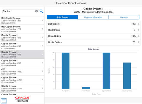 Customer Order Overview Tablet - JD Edwards EnterpriseOne