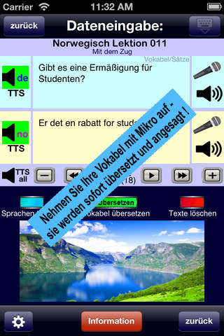 Norwegian Vocabulary Trainer with speech recognition and speech output for use in the car with favorites feature for repeating difficult vocabs screenshot 4