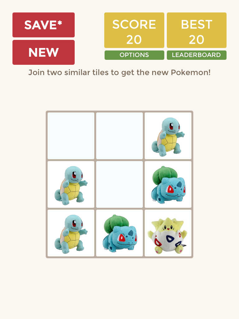 2048 Pokemon Version (3x3 4x4 5x5 6x6 Board Size Endless Mode) Logic Number Puzzle Game