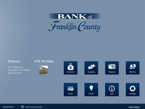 Bank of Franklin County Mobile App for iPad