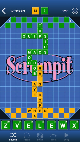 SCRUMPIT - a scrabble crossword style board game for 2-4 players involving tactics strategy and word