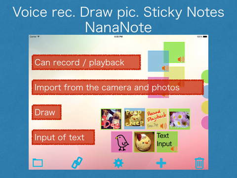 Voice rec. Draw pic. Sticky Notes - NanaNote for iPad