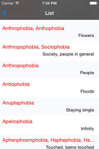 Phobias - dictionary of fears screenshot 2