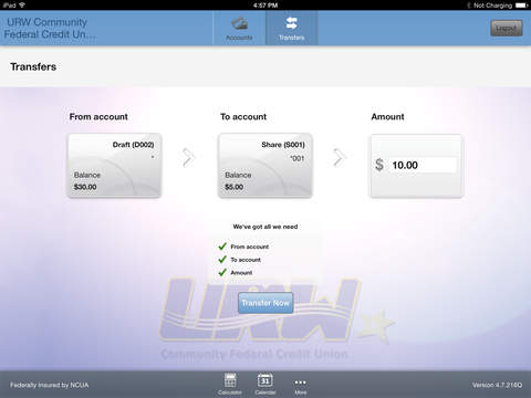 URW Community Federal Credit Union for iPad screenshot 4
