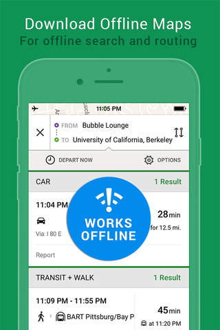 Urban Engines Maps: Mixed-Mode trip planner (transit, driving, biking), offline maps, real-time transit schedules screenshot 3