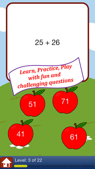 Addition Math Practice II - a addition quiz to learn simple math facts for elementary school