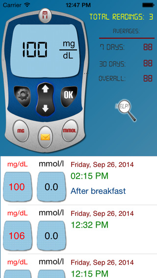 Diabetic Tracker Unlimited - Track your sugar level daily both mg dl and mmol L