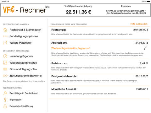 【免費財經App】VFE-Rechner - Vorfälligkeitsentschädigung für ein Darlehen berechnen (inkl. Zins- und Tilgungsrechner)-APP點子