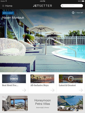 Jetsetter for iPad Hotels and Exclusive Travel Deals