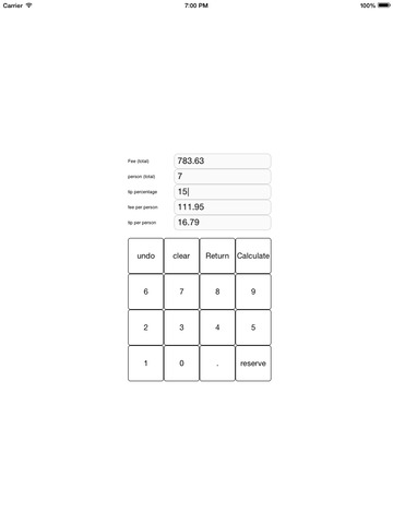 tip calculator - free, for iPad, best, fun, tip, calculator screenshot 2