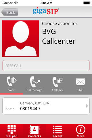 gigaSIP Call screenshot 2