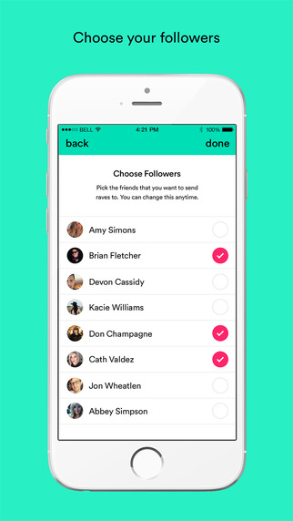 Rave - choose your followers and broadcast messages with no history