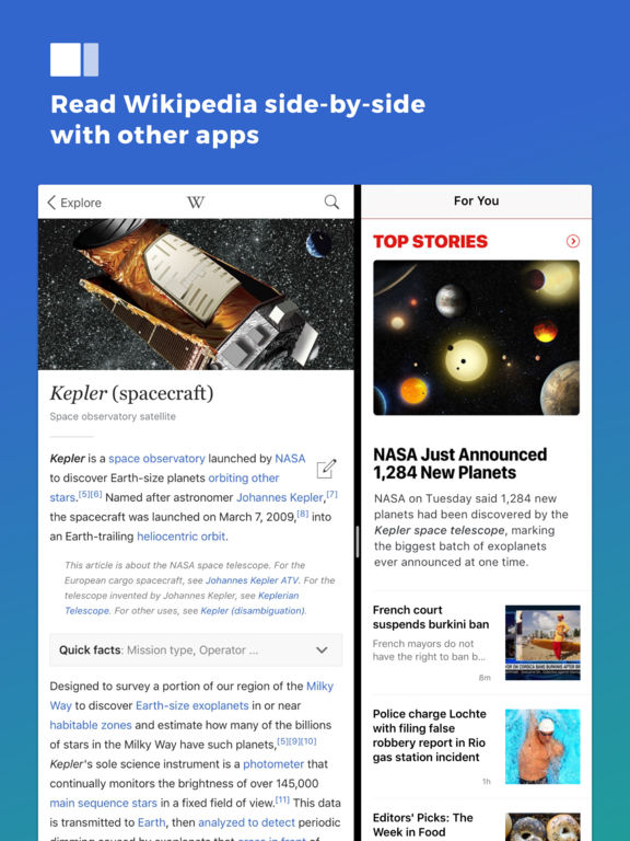 Screenshots of Wikipedia for iPad