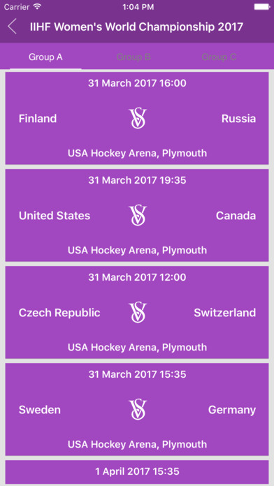 Schedule of IIHF Womens World Champ 2017 screenshot 2