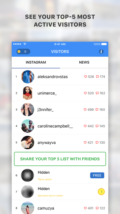 Screenshots of Who Cares About Me Most for Instagram - My Visitors And Followers Analysis Tool for iPhone