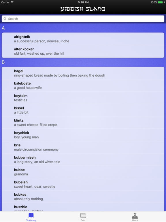 Yiddish Slang Dictionary and Quiz on the App Store