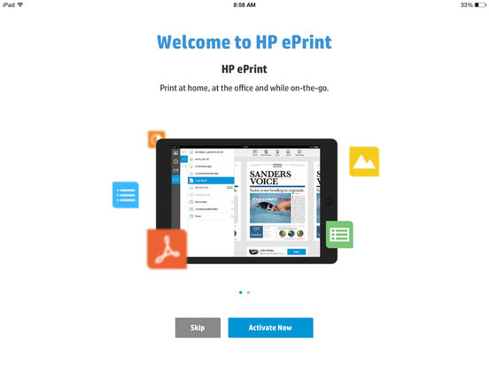 Screenshots of HP ePrint for iPad