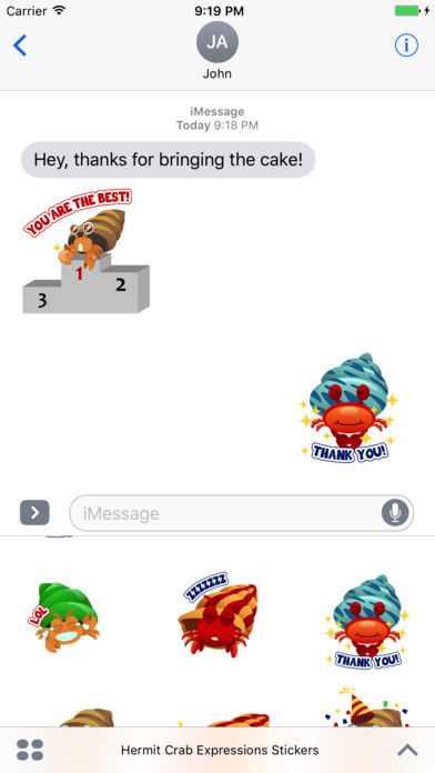Hermit Crab Expressions Stickers for iMessage screenshot 3