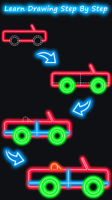 How to Draw a Car - Glow Car Drawing Step by Step screenshot 2