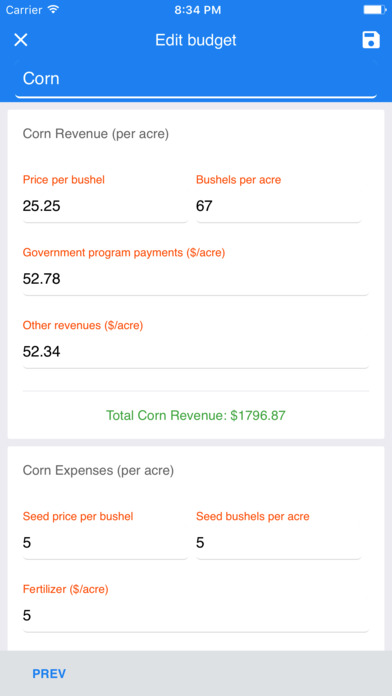 OSU Crop Budgeting App screenshot 2