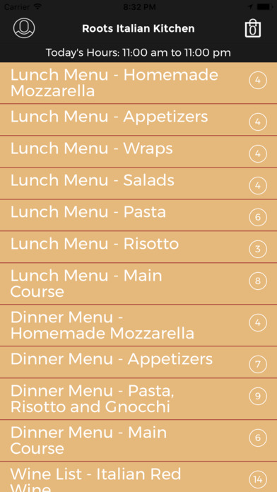 Roots Italian Kitchen, online ordering screenshot 2