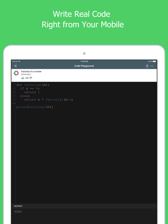 Screenshots of Learn Python for iPad