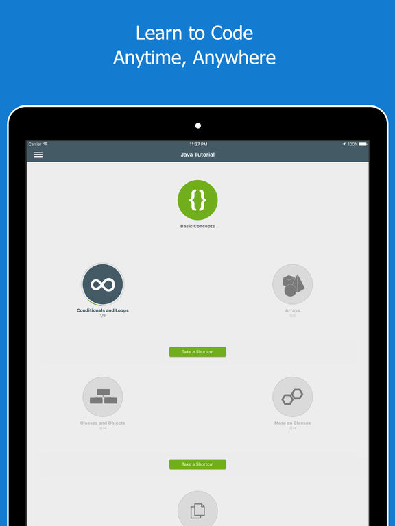 Screenshots of Learn Java for iPad