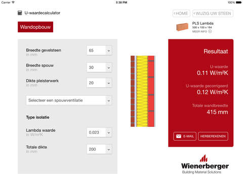 Wienerberger U-waardecalculator screenshot 2