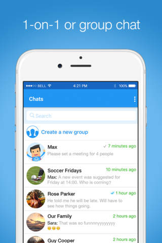 MaxApp Messenger - 1-on-1 or group chat with your friends and with your own personal assistant for event scheduling screenshot 3