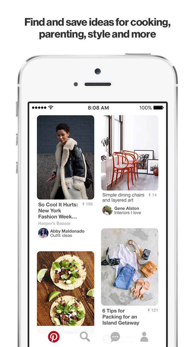 Screenshots of Pinterest for iPhone