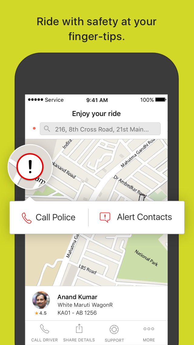 Screenshots of Ola cabs for iPhone