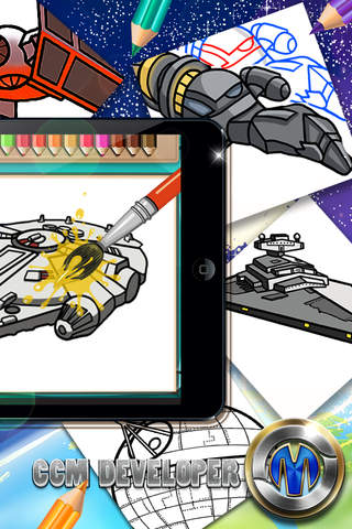 Drawing Desk Spaceship in the Galaxy : Draw and Paint  Coloring Books Edition Free screenshot 2