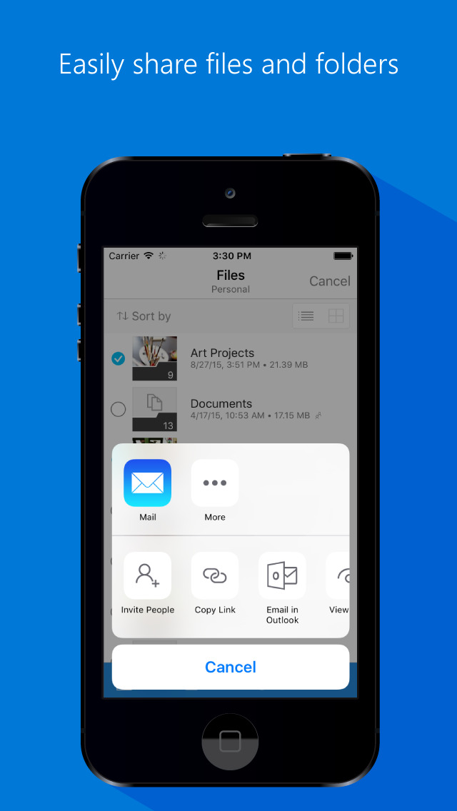 Screenshots of Microsoft OneDrive for iPhone