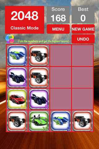 2048 + UNDO Number Puzzle Games " Hot Wheels Edition " screenshot 2