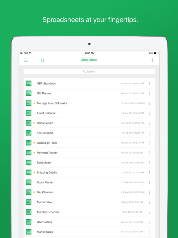 Zoho Sheet Mobile Spreadsheet Application screenshot