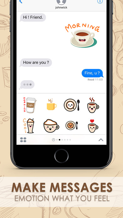 Coffee Emoji Stickers Keyboard Themes ChatStick screenshot 2