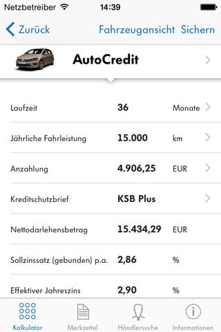 Volkswagen Financial Services Kalkulator screenshot 3