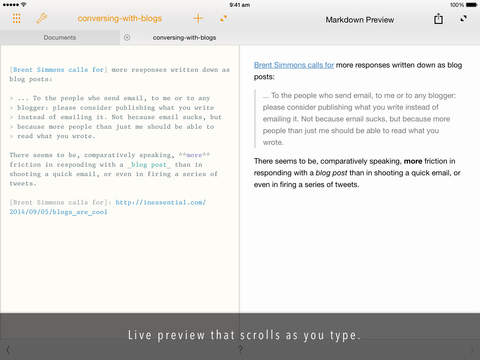 Bisect: Split-screen Markdown editor screenshot 2