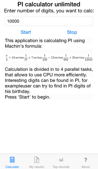 Calculation of PI Unlimited