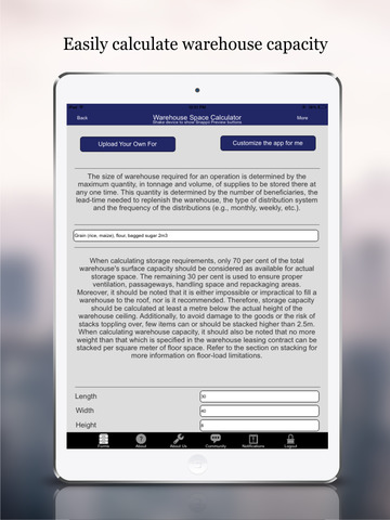 Warehouse Lease and Capacity Calculator for iPad
