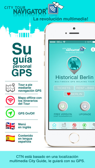 Berlín guía histórico: visita gps multimedia a pie sin costes de roaming con mapa vídeo y audioguía 